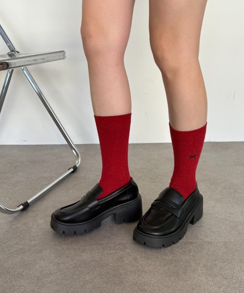 Teem Store（チームストア）の「リボン刺繍ネップソックス（ソックス/靴下・レディース・レッド/ベージュ/ブラック・F）」の6枚目の写真