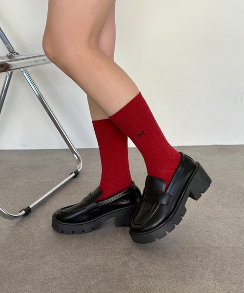 Teem Store（チームストア）の「リボン刺繍ネップソックス（ソックス/靴下・レディース・レッド/ベージュ/ブラック・F）」の7枚目の写真