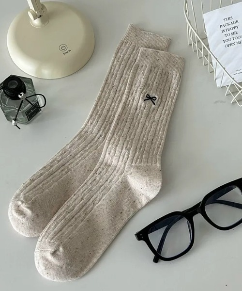 Teem Store（チームストア）の「リボン刺繍ネップソックス（ソックス/靴下・レディース・レッド/ベージュ/ブラック・F）」の14枚目の写真