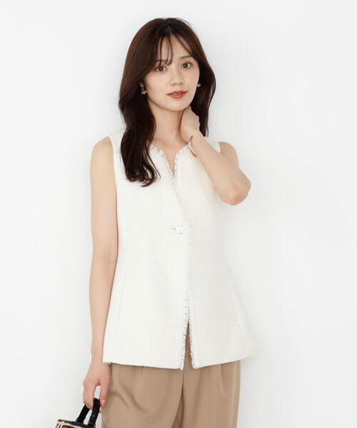 PROPORTION BODY DRESSING(プロポーションボディドレッシング)の「ニュアンス釦ツイードジレ / 1215255800(テーラードジャケット・レディース・ブラック系その他/ホワイト系その他・MEDIUM/SMALL)」の4枚目の写真