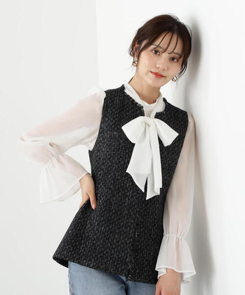 PROPORTION BODY DRESSING(プロポーションボディドレッシング)の「ニュアンス釦ツイードジレ / 1215255800(テーラードジャケット・レディース・ブラック系その他/ホワイト系その他・MEDIUM/SMALL)」の2枚目の写真