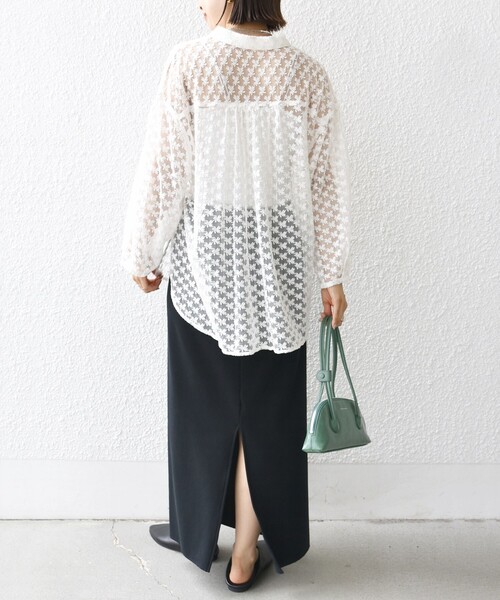 ブラウス シャツ 「手洗い可能」フラワー チュール 刺繍 シャツ レディース 手洗い可能〉フラワー チュール 刺繍 シャツ（シャツ/ブラウス