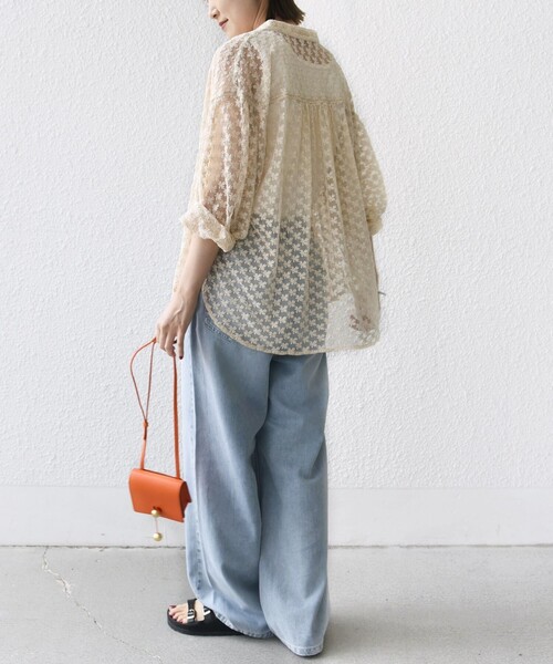 手洗い可能〉フラワー チュール 刺繍 シャツ（シャツ/ブラウス