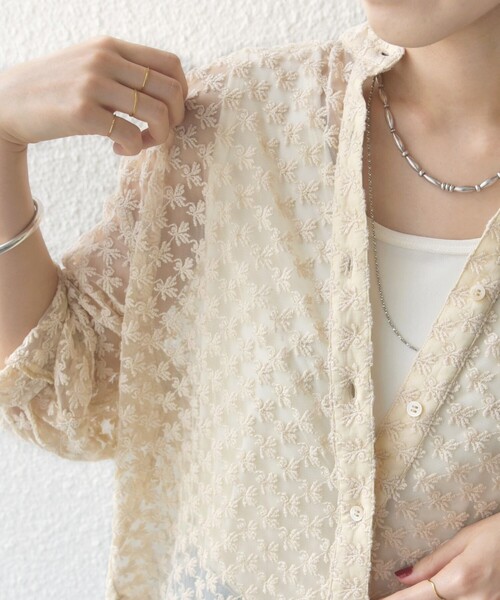 手洗い可能〉フラワー チュール 刺繍 シャツ（シャツ/ブラウス