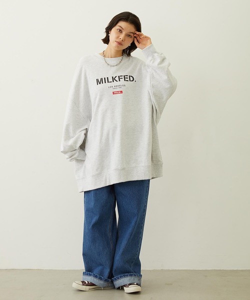 MILKFED.（ミルクフェド）の「STENCIL AND BAR LOGO BIG SWEAT TOP（スウェット・レディース・アッシュ/チャコール/ブラウン/ライトブルー・S/M）」の13枚目の写真