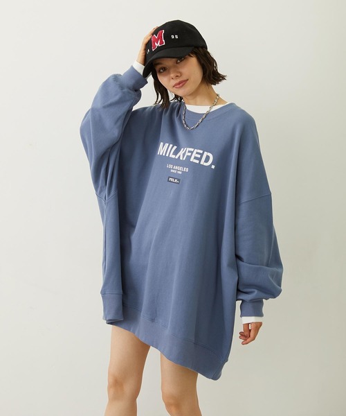 MILKFED.（ミルクフェド）の「STENCIL AND BAR LOGO BIG SWEAT TOP（スウェット・レディース・アッシュ/チャコール/ブラウン/ライトブルー・S/M）」の19枚目の写真