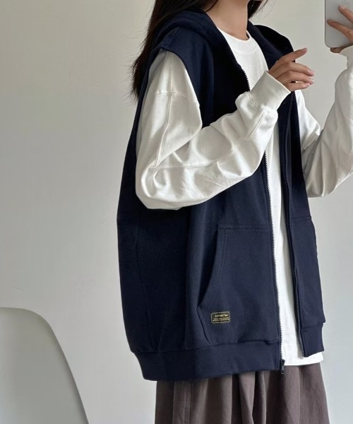 Teem Store(チームストア)の「フード付きスウェットベスト(ベスト・レディース・グレー/ネイビー・S/M)」の6枚目の写真