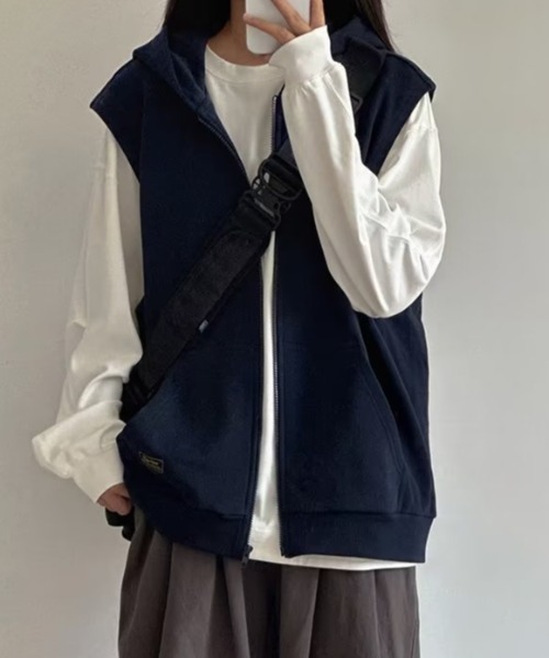 Teem Store(チームストア)の「フード付きスウェットベスト(ベスト・レディース・グレー/ネイビー・S/M)」の13枚目の写真