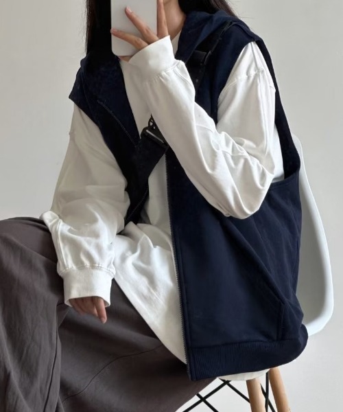 Teem Store(チームストア)の「フード付きスウェットベスト(ベスト・レディース・グレー/ネイビー・S/M)」の18枚目の写真