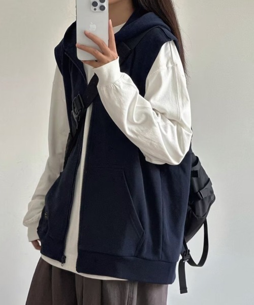Teem Store(チームストア)の「フード付きスウェットベスト(ベスト・レディース・グレー/ネイビー・S/M)」の14枚目の写真