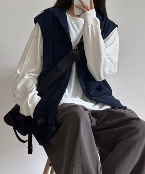Teem Store(チームストア)の「フード付きスウェットベスト(ベスト・レディース・グレー/ネイビー・S/M)」の20枚目の写真