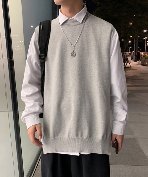 SHEPP(シープ)の「【UNISEX】サイドスリットクルーネックニットベスト(ベスト・メンズ・ブラック/グレー・F)」の10枚目の写真