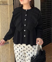 ハートボタンフリルペプラムショートカーディガン