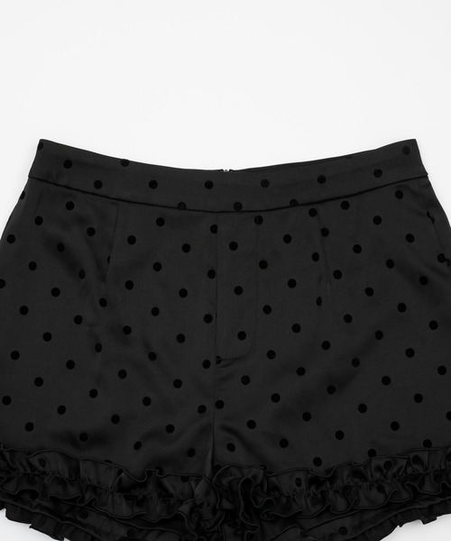 fekete ドットフリルショートパンツ rienda｜ダブルフリルスリット