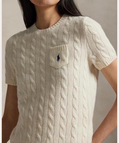 POLO RALPH LAUREN（ポロ ラルフ ローレン）の「ケーブル ウールカシミヤ ショートスリーブ セーター（ニット/セーター・レディース・ホワイト・S/XS/XL/L/M）」の5枚目の写真