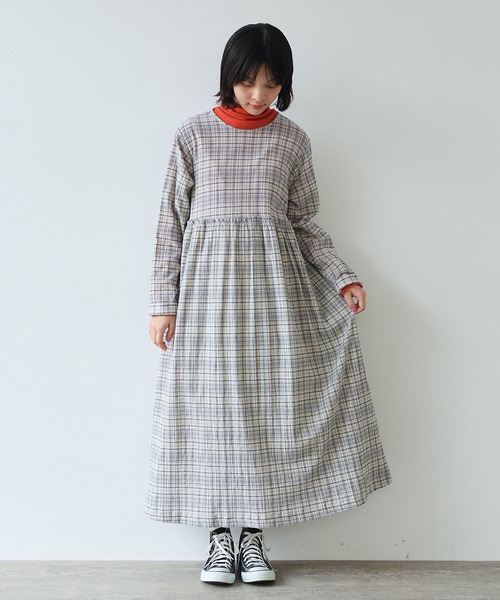 bulle de savon(ビュルデサボン)の「△ちぢみcheck ワンピース(ワンピース・レディース・キナリ/ピンク・FREE)」の2枚目の写真