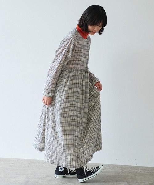 bulle de savon(ビュルデサボン)の「△ちぢみcheck ワンピース(ワンピース・レディース・キナリ/ピンク・FREE)」の4枚目の写真