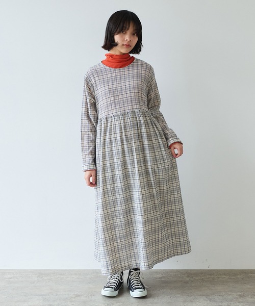 bulle de savon(ビュルデサボン)の「△ちぢみcheck ワンピース(ワンピース・レディース・キナリ/ピンク・FREE)」の5枚目の写真