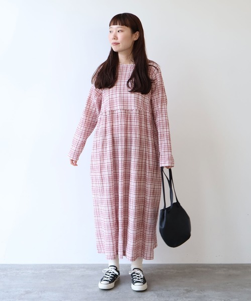 セール】○ちぢみcheck ワンピース（ワンピース）｜bulle de savon 
