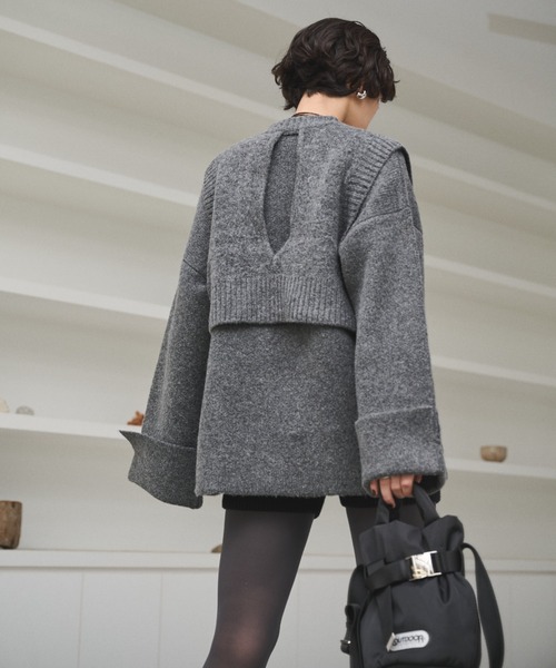 AIC.（エーアイシー）の「ワイドターンバックニットカーディガン（カーディガン/ボレロ・レディース・チャコールグレー/ブラウン・FREE）」の6枚目の写真