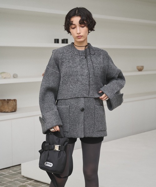 AIC.（エーアイシー）の「ワイドターンバックニットカーディガン（カーディガン/ボレロ・レディース・チャコールグレー/ブラウン・FREE）」の5枚目の写真
