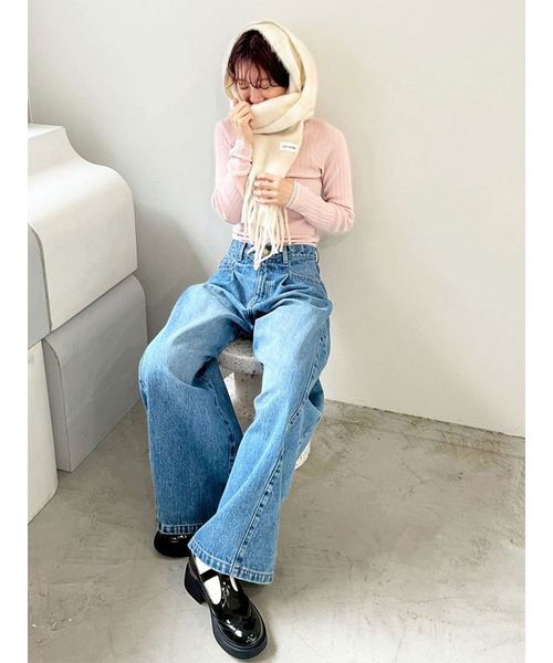 LILY BROWN（リリーブラウン）の「シャギーチェックストール（ストール/ショール・レディース・ブルー/グリーン/ライトベージュ・F）」の8枚目の写真