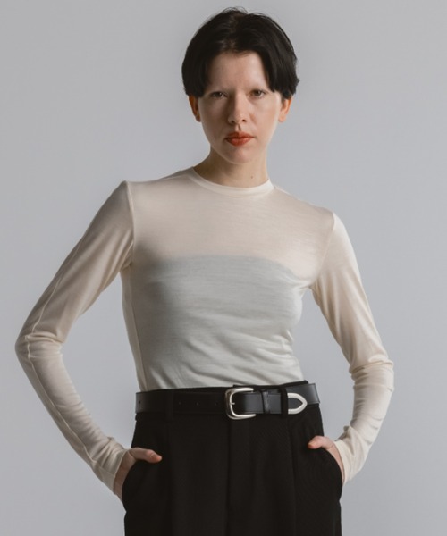 CINOH(チノ)の「WOOL JERSEY CREW NECK T-SHIRT(Tシャツ/カットソー・レディース・ブラック/ホワイト系その他・38/36)」の2枚目の写真