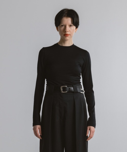 CINOH(チノ)の「WOOL JERSEY CREW NECK T-SHIRT(Tシャツ/カットソー・レディース・ブラック/ホワイト系その他・38/36)」の3枚目の写真