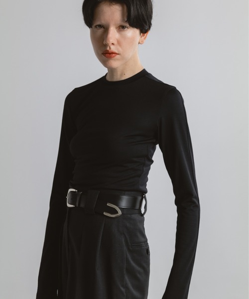 CINOH(チノ)の「WOOL JERSEY CREW NECK T-SHIRT(Tシャツ/カットソー・レディース・ブラック/ホワイト系その他・38/36)」の7枚目の写真
