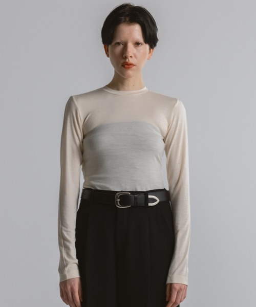 CINOH(チノ)の「WOOL JERSEY CREW NECK T-SHIRT(Tシャツ/カットソー・レディース・ブラック/ホワイト系その他・38/36)」の10枚目の写真