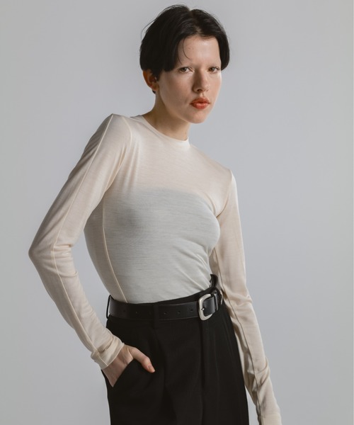CINOH(チノ)の「WOOL JERSEY CREW NECK T-SHIRT(Tシャツ/カットソー・レディース・ブラック/ホワイト系その他・38/36)」の14枚目の写真