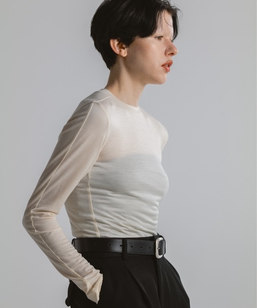 CINOH(チノ)の「WOOL JERSEY CREW NECK T-SHIRT(Tシャツ/カットソー・レディース・ブラック/ホワイト系その他・38/36)」の16枚目の写真