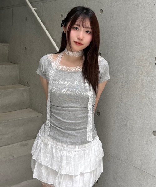 Lae(レイ)の「ティアードレースミニスカート(スカート・レディース・ブラック/ホワイト・MEDIUM/SMALL)」の1枚目の写真