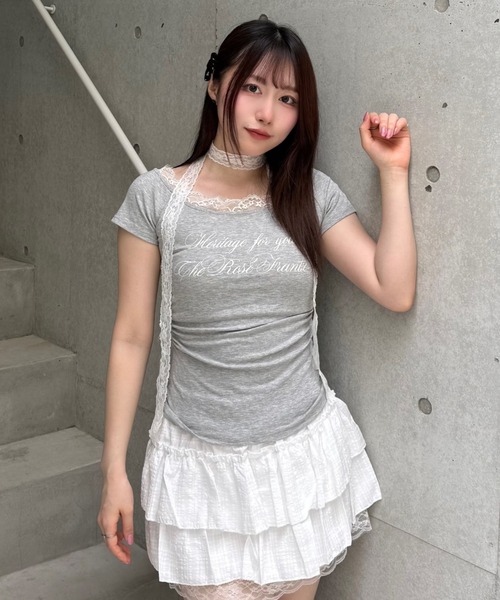 Lae(レイ)の「ティアードレースミニスカート(スカート・レディース・ブラック/ホワイト・MEDIUM/SMALL)」の3枚目の写真