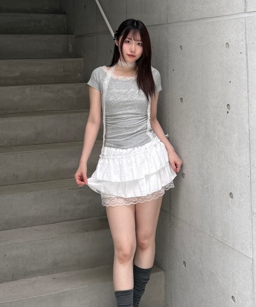 Lae(レイ)の「ティアードレースミニスカート(スカート・レディース・ブラック/ホワイト・MEDIUM/SMALL)」の4枚目の写真
