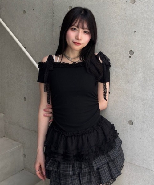 Lae(レイ)の「ティアードレースミニスカート(スカート・レディース・ブラック/ホワイト・MEDIUM/SMALL)」の7枚目の写真