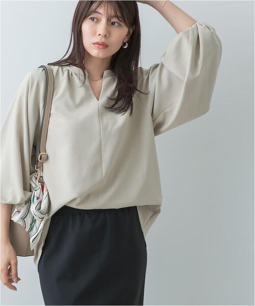 F by ROSSO（エフバイロッソ）の「F by ROSSO　イージーケアバルーンスリーブブラウス（シャツ/ブラウス・レディース・ネイビー/グレー/ベージュ系その他・FREE）」の3枚目の写真