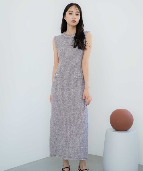 NOELA(ノエラ)の「ツイードニットワンピース(ワンピース・レディース・ブラック/ラベンダー・フリー)」の2枚目の写真