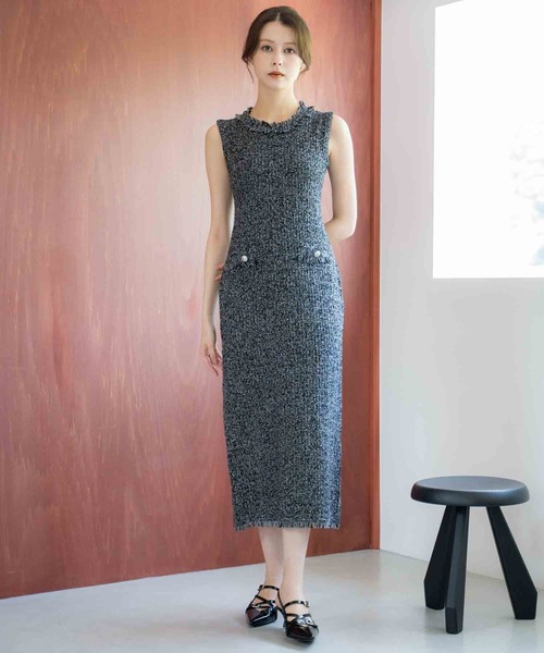 NOELA(ノエラ)の「ツイードニットワンピース(ワンピース・レディース・ブラック/ラベンダー・フリー)」の4枚目の写真