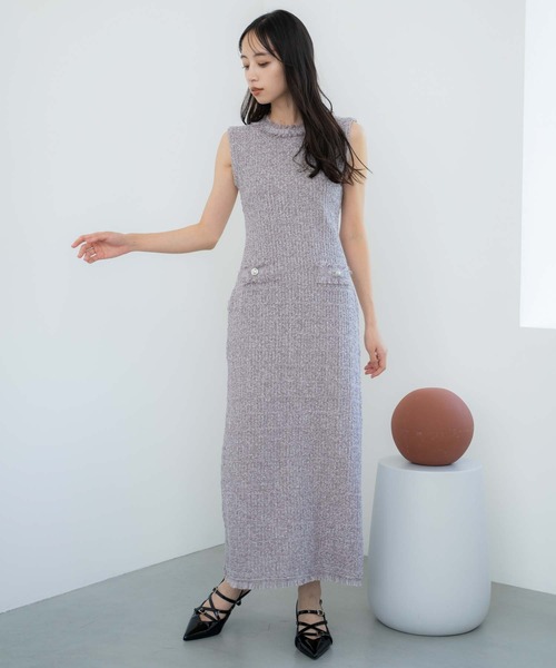 NOELA(ノエラ)の「ツイードニットワンピース(ワンピース・レディース・ブラック/ラベンダー・フリー)」の13枚目の写真