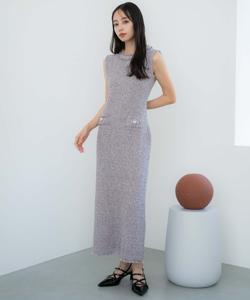 NOELA(ノエラ)の「ツイードニットワンピース(ワンピース・レディース・ブラック/ラベンダー・フリー)」の14枚目の写真