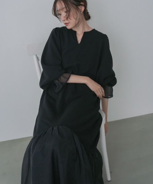 Bab（バブ）の「【選べるサイズ展開】オーガンジー切替スウェットワンピース（ワンピース・レディース・アイボリー/ブラック/ブラウン・S/M/L）」の7枚目の写真