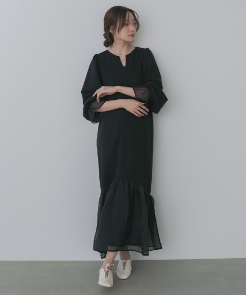 Bab（バブ）の「【選べるサイズ展開】オーガンジー切替スウェットワンピース（ワンピース・レディース・アイボリー/ブラック/ブラウン・S/M/L）」の16枚目の写真