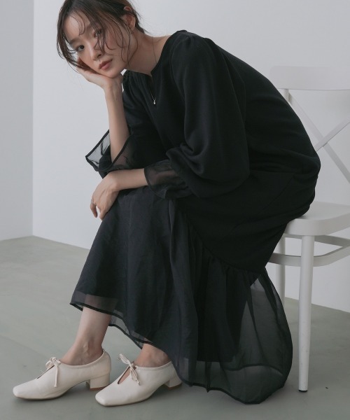 Bab（バブ）の「【選べるサイズ展開】オーガンジー切替スウェットワンピース（ワンピース・レディース・アイボリー/ブラック/ブラウン・S/M/L）」の11枚目の写真