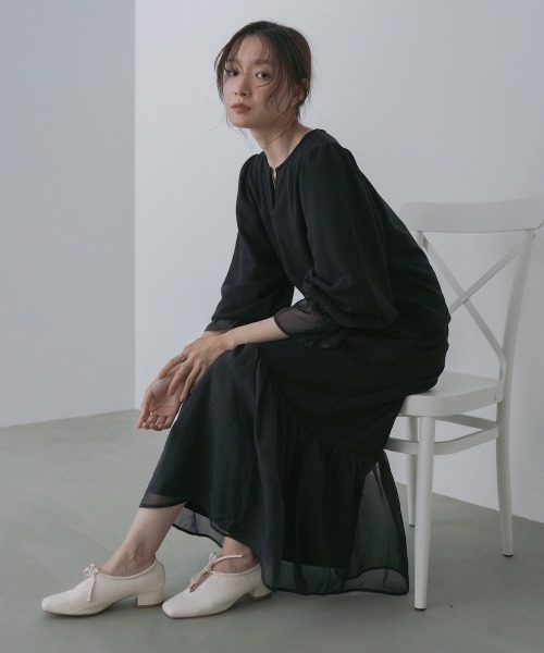 Bab（バブ）の「【選べるサイズ展開】オーガンジー切替スウェットワンピース（ワンピース・レディース・アイボリー/ブラック/ブラウン・S/M/L）」の5枚目の写真