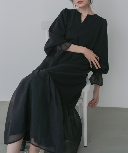 Bab（バブ）の「【選べるサイズ展開】オーガンジー切替スウェットワンピース（ワンピース・レディース・アイボリー/ブラック/ブラウン・S/M/L）」の9枚目の写真