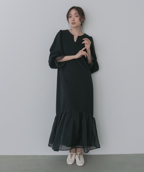 Bab（バブ）の「【選べるサイズ展開】オーガンジー切替スウェットワンピース（ワンピース・レディース・アイボリー/ブラック/ブラウン・S/M/L）」の4枚目の写真