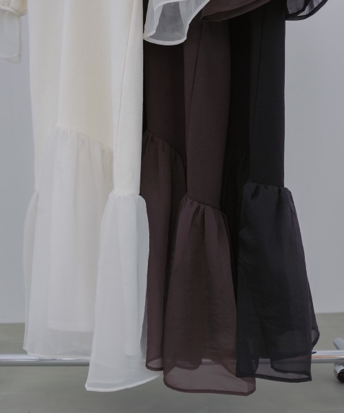 Bab（バブ）の「【選べるサイズ展開】オーガンジー切替スウェットワンピース（ワンピース・レディース・アイボリー/ブラック/ブラウン・S/M/L）」の6枚目の写真