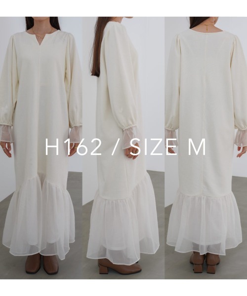 Bab（バブ）の「【選べるサイズ展開】オーガンジー切替スウェットワンピース（ワンピース・レディース・アイボリー/ブラック/ブラウン・S/M/L）」の10枚目の写真