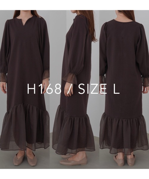 Bab（バブ）の「【選べるサイズ展開】オーガンジー切替スウェットワンピース（ワンピース・レディース・アイボリー/ブラック/ブラウン・S/M/L）」の18枚目の写真